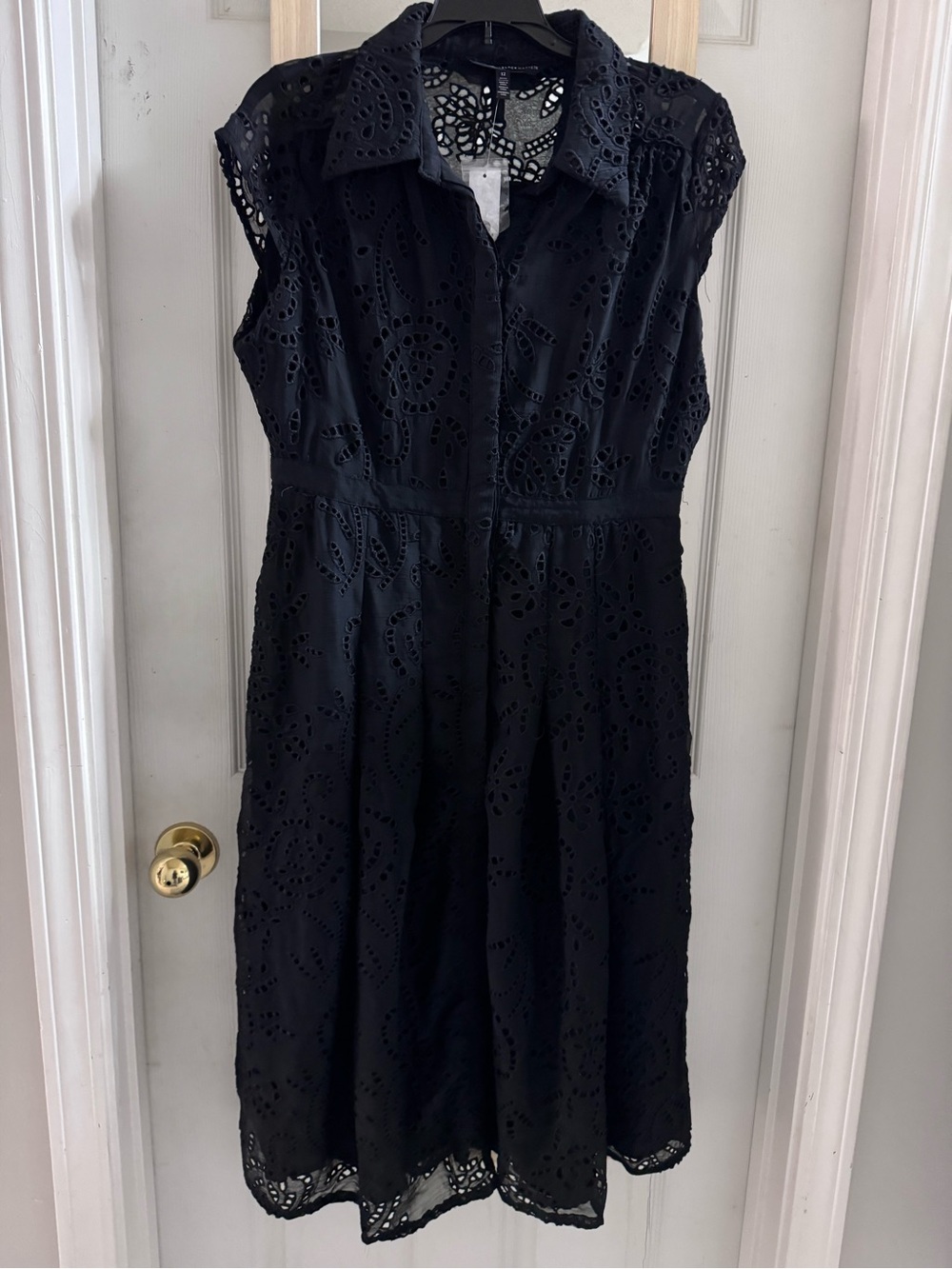 White House black market nwt Black Eyelet Collared Midi Dress - Women